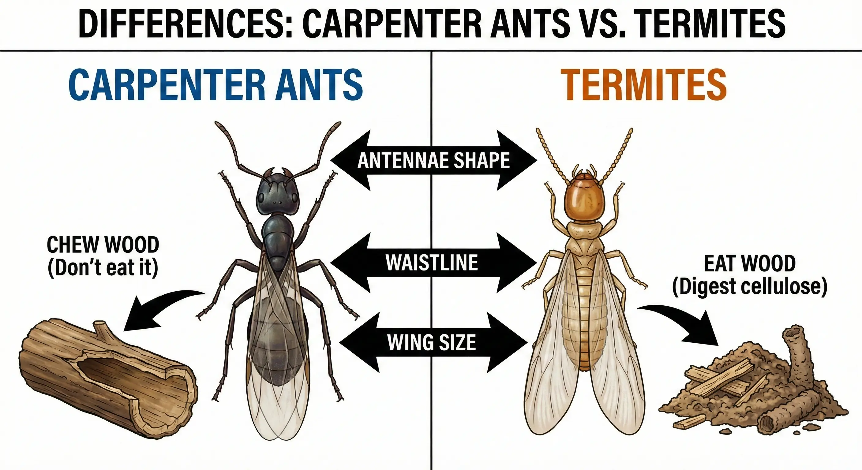 differences between termite and carpenter ants