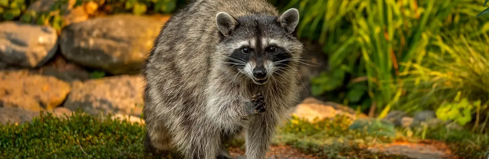 Raccoon next to house