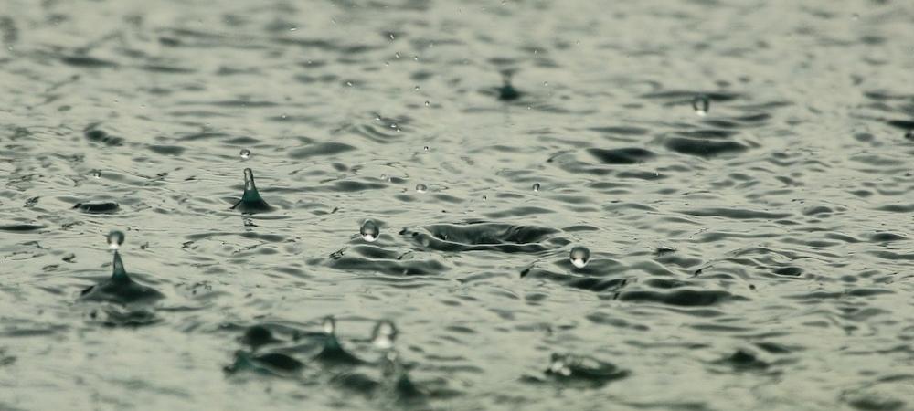 Raindrops falling on water